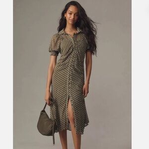 Anthropologie Olive Patterned Midi Dress
